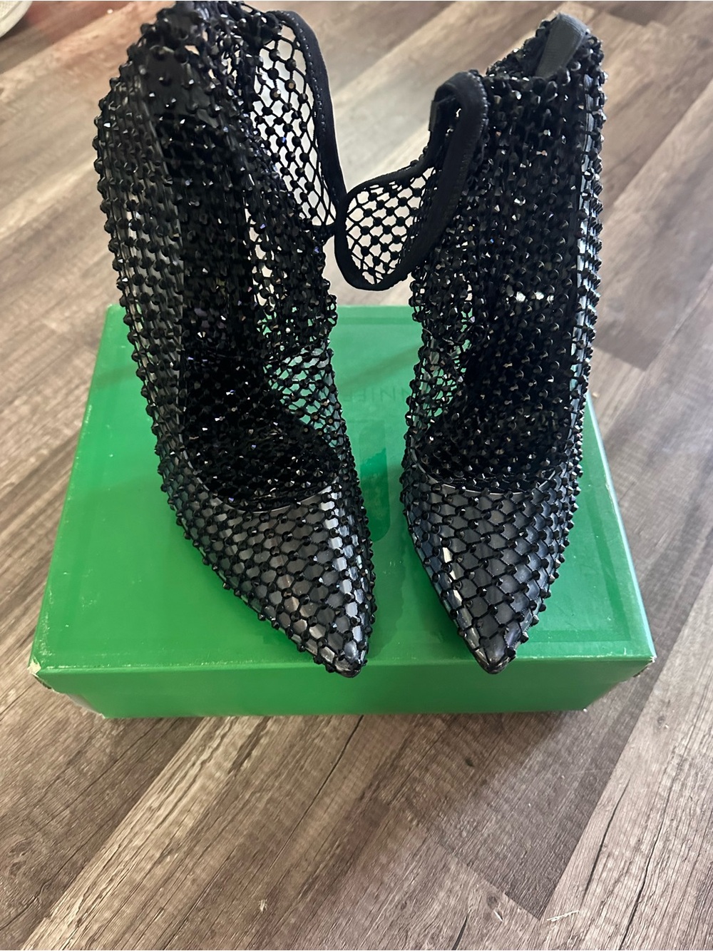 JLO Black Mesh Beaded Pointed-Toe Women's Heels